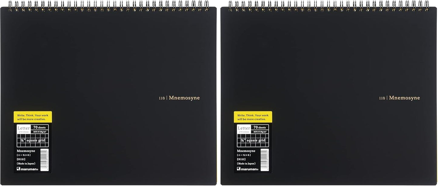 Maruman Mnemosyne Lined Notebook- Vertical A5, 5.83" x 8.27", 70 Sheets / 140 Pages, 7mm College Ruled With Center Line Journal, Perforated Pages & Wire-Bound to Lay Flat, Black, Made in Japan - Colors A