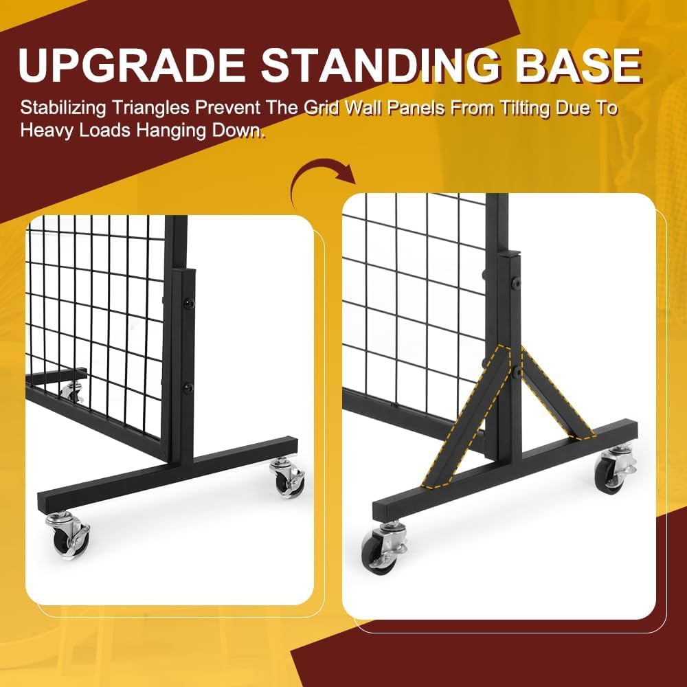 3 Packs 1.8' x 5.7' Grid Wall Panels Standing Wire Grid, Display Rack with T-Base Wheels Freestanding Gridwall Panel Tower for Shows, Black