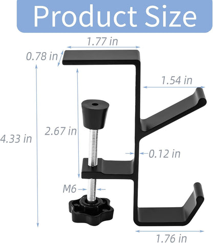 Desk Mount Bag Holder Hook Clamp-On Backpack Hanger Portable Desk Mount Headphones Holder Reduce Desk Clutter for Table Desk, Under Counter (Black)
