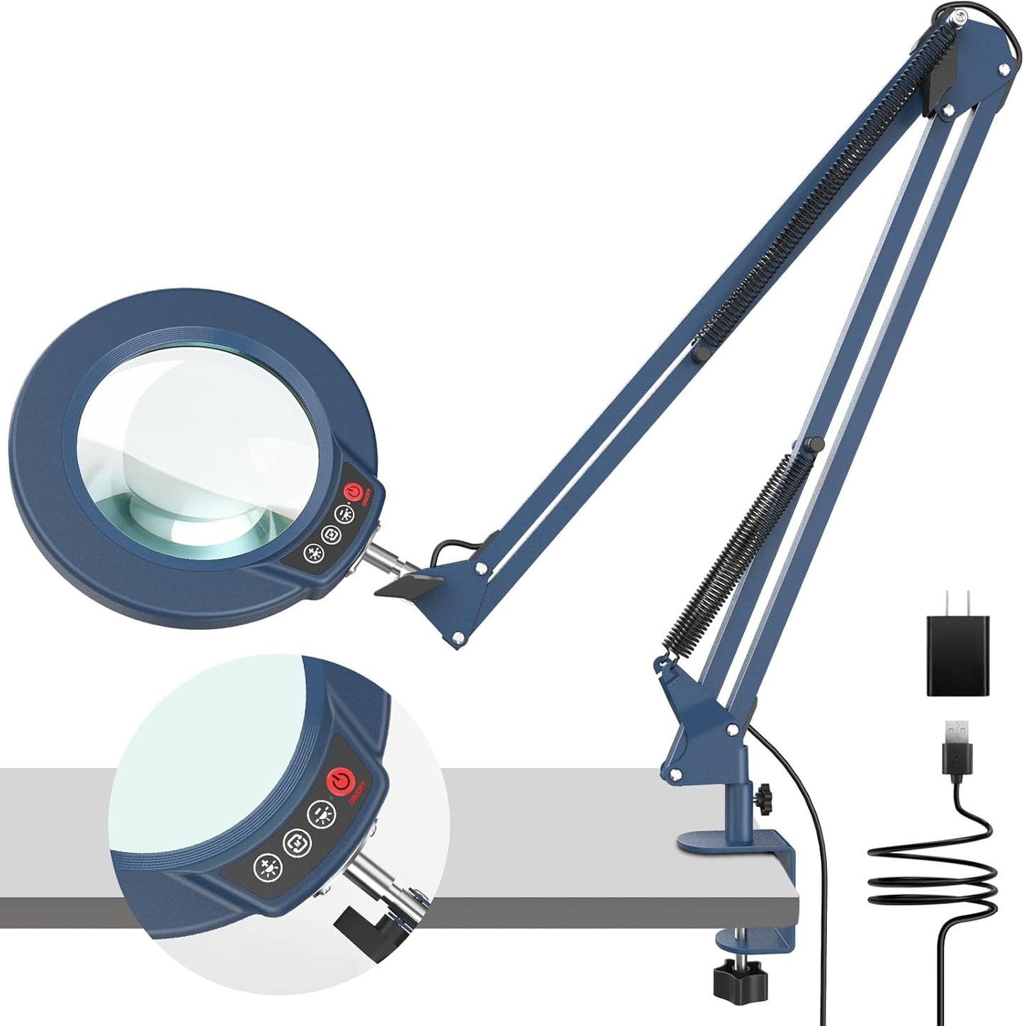 Coyeth 10X Magnifying Glass with Light and Clamp, Real Glass Stand Lighted Magnifier, 5 Color Modes Stepless Dimmable LED Desk Lamp Hands Free for Crafts Hobby Reading Painting Sewing Close Work
