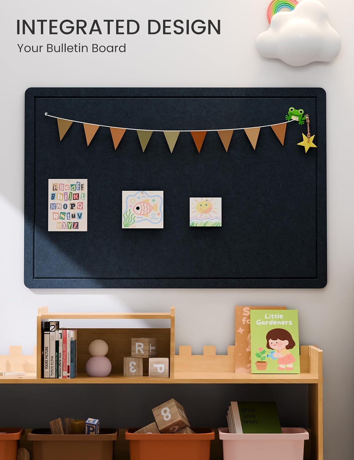 Fluxynara Bulletin Board, 23.6" x 17.5" Cork Board Alternative with 12 Safe Removable Adhesive Tabs, Foldable Felt Pin Board for Home Office, Classroom, Bedroom,Entryway for Walls—Sage