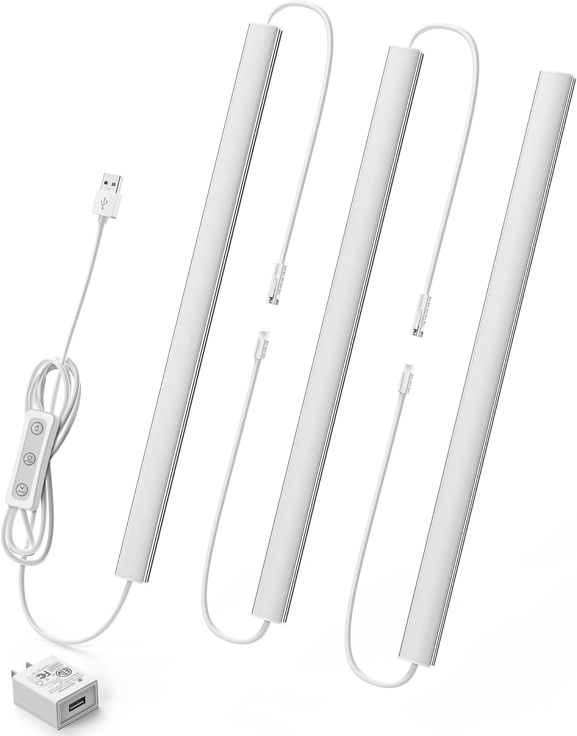 Plug-in Under Cabinet Lighting, Dimmable Under Counter Lights for Kitchen, 2pcs 12 Inch, Warn White 3000K Linkable USB Led Closet Light, Wired Indoor Night Lights Bar for Desk,Sink,Workbench
