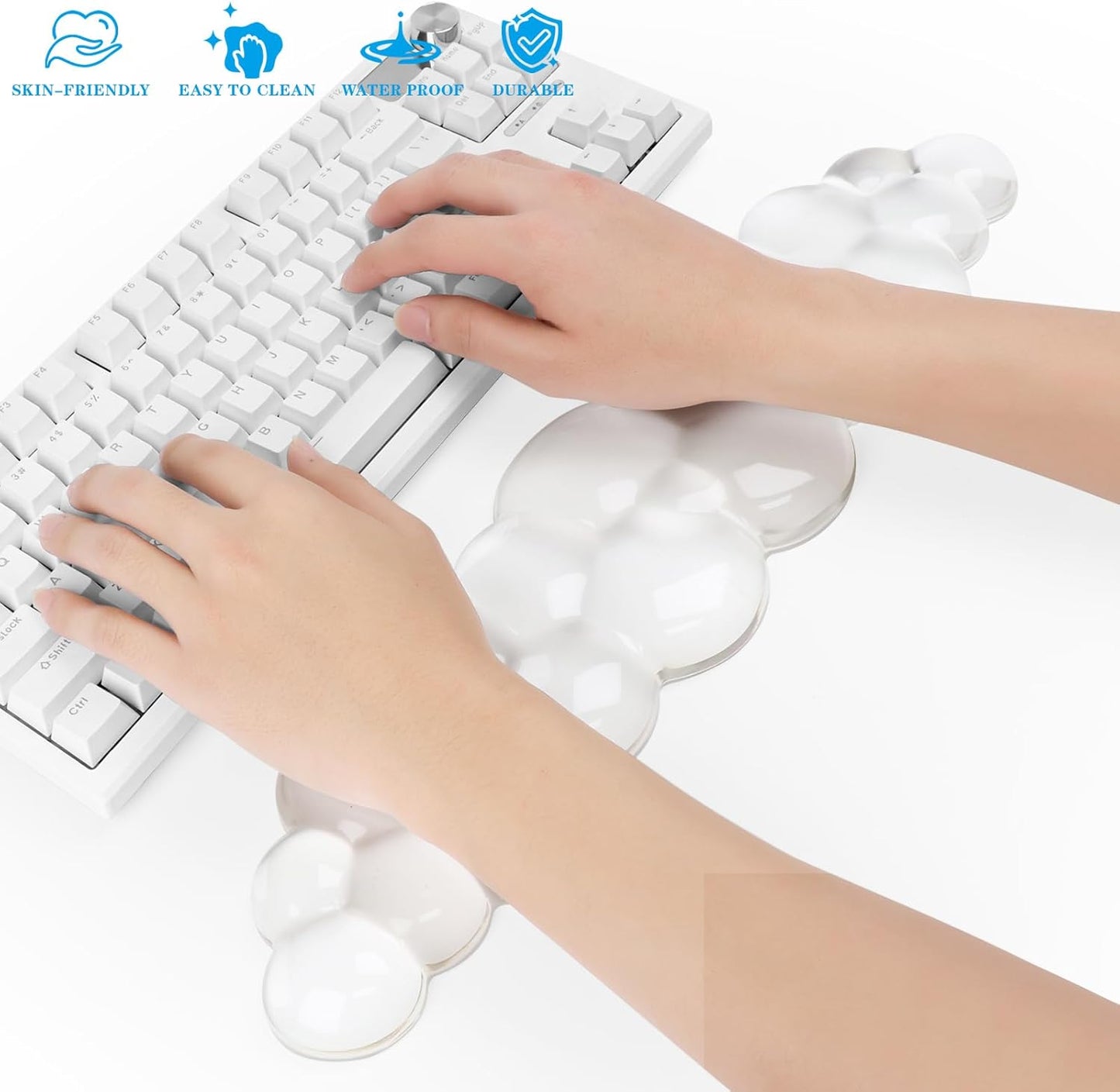Gel Cloud Keyboard and Mouse Wrist Rest, Cute Wrist Support and Arm Support Keyboard Rest for Keyboard and Mouse Typing Pain Relief，Suitable for Office/Computer/Laptop/Gaming（White）