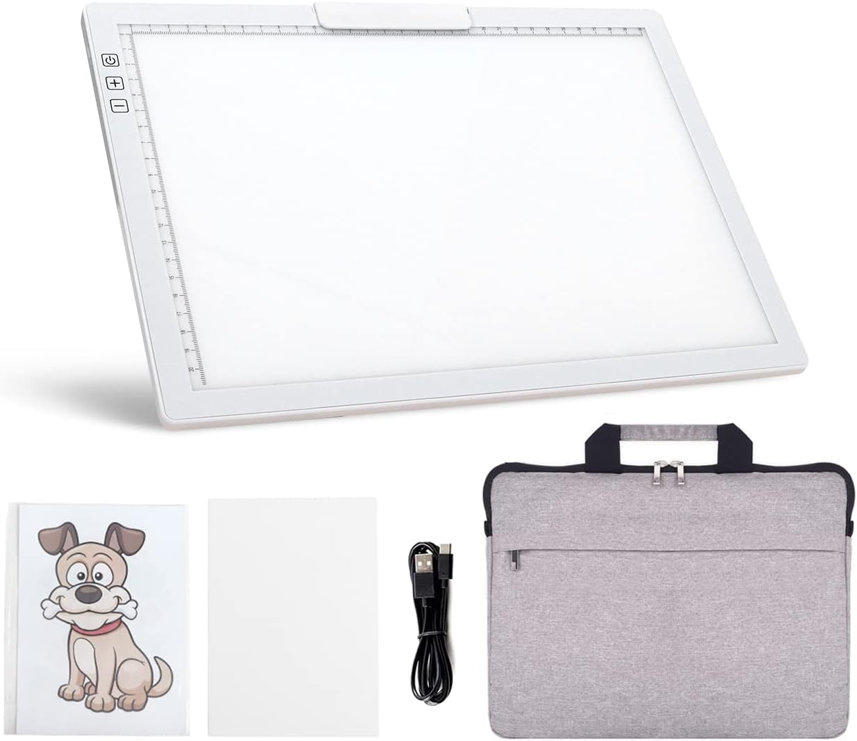 YINGWOND Rechargeable A4 LED Light Pad with Padded Case, Tracing Light Box w/Riser Stands and Paper Clip, 6 Levels of Brightness, Type-c Cable, Wireless Diamond Painting Light Board
