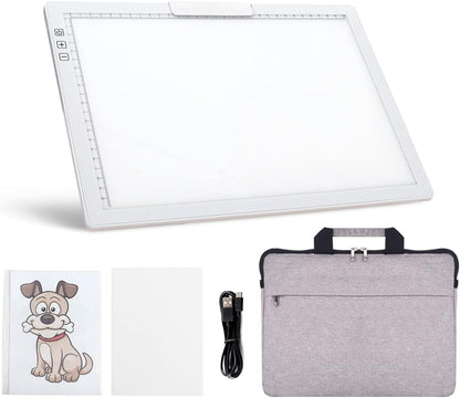 YINGWOND Rechargeable A4 LED Light Pad with Padded Case, Tracing Light Box w/Riser Stands and Paper Clip, 6 Levels of Brightness, Type-c Cable, Wireless Diamond Painting Light Board