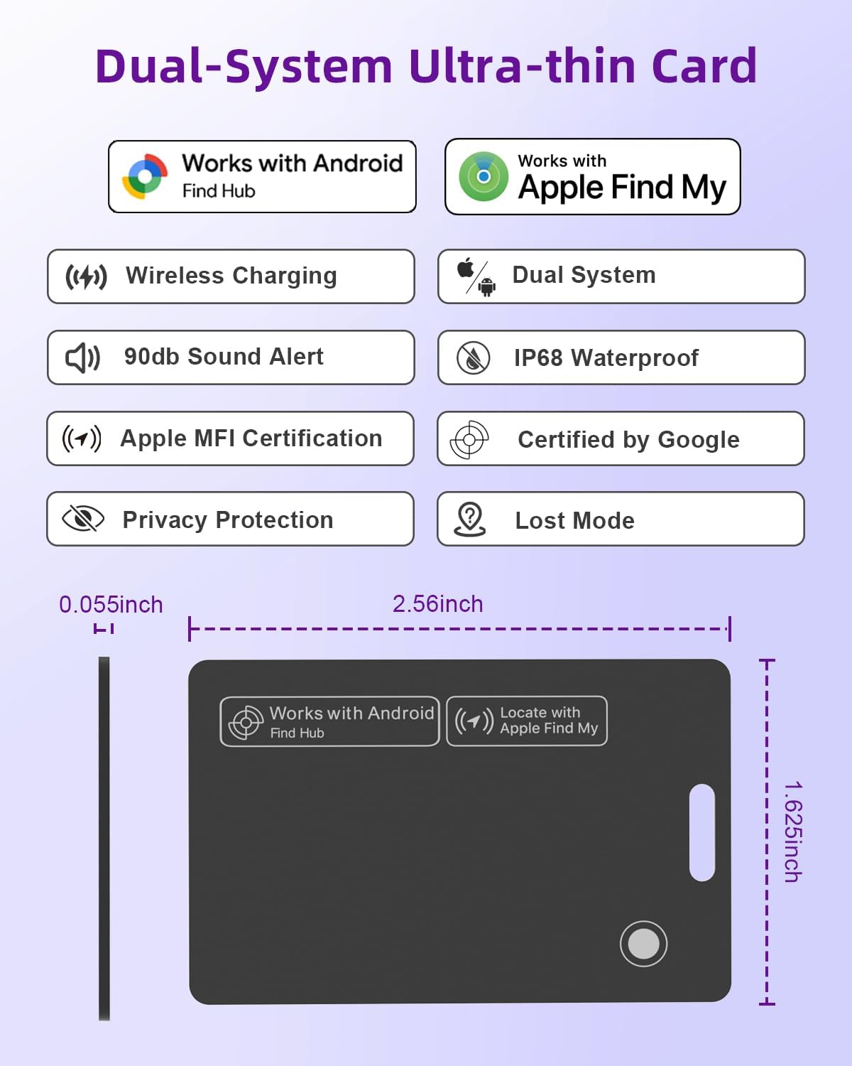 Thin Wallet Tracker Card, Find My or Google'S Find Hub App, Dual System Both iOS and Android Tracker Card, Item Finder for Luggage Passports, Phone,IP68 (1-Black)