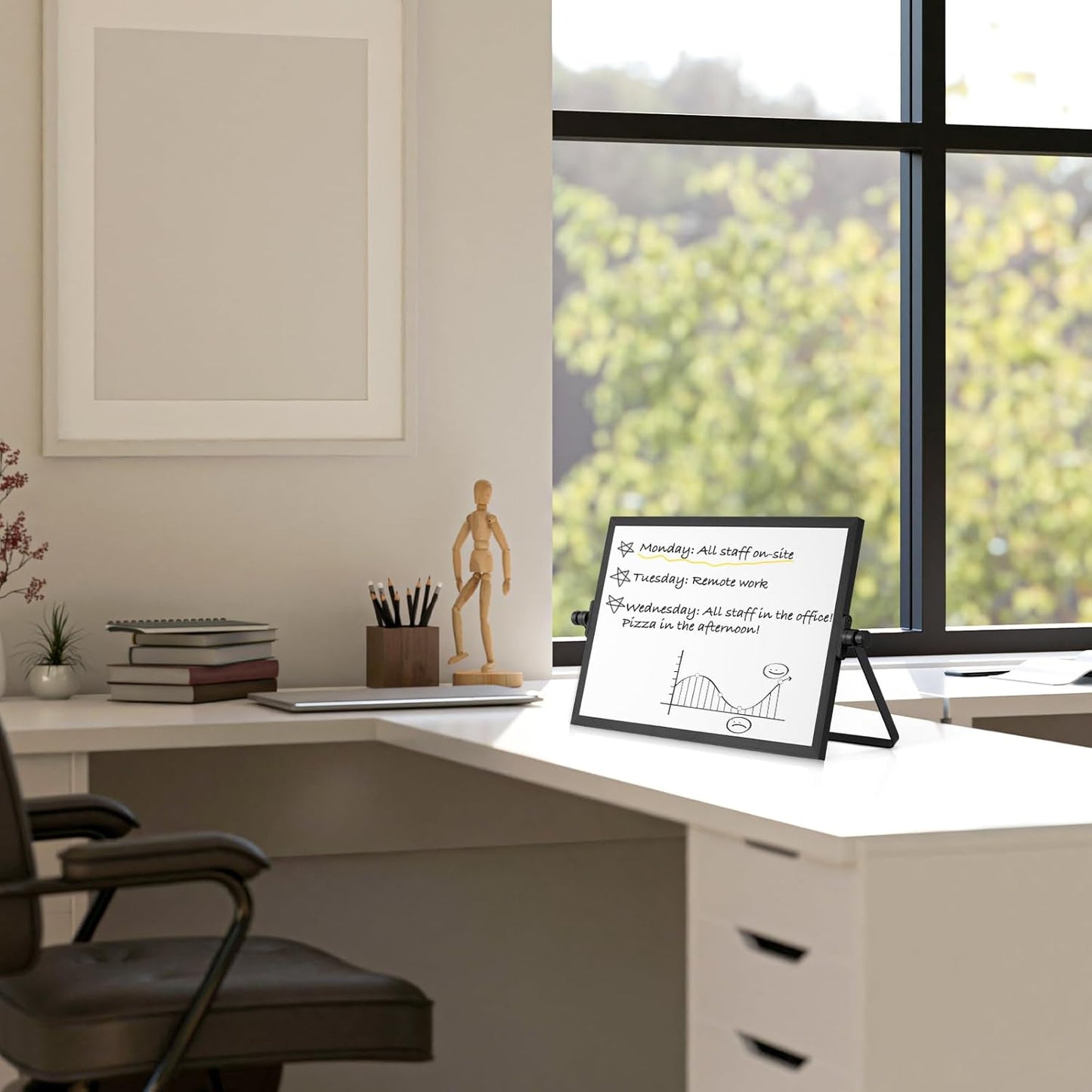 Dry Erase Magnetic White Board, 16" x 12" Double-Sided Desktop Whiteboard with Stand, Portable Small Whiteboard Set for Drawing, Office, Home