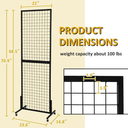3 Packs 1.8' x 5.7' Grid Wall Panels Standing Wire Grid, Display Rack with T-Base Wheels Freestanding Gridwall Panel Tower for Shows, Black