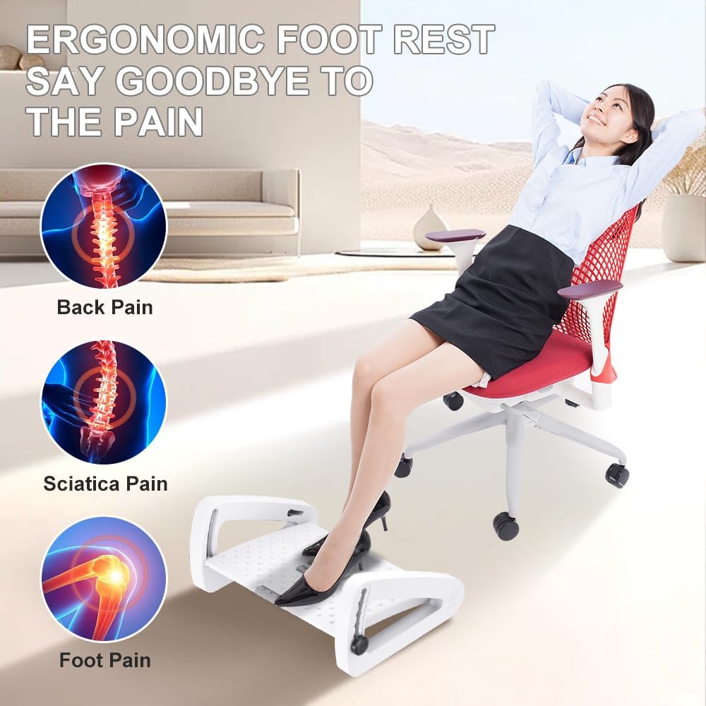 Foot Rest for Under Desk at Work - Six Heights Adjustable Under Desk Footrest - Ergonomic Foot Stools for Under Office Desks - Desks Foot Rest with Massage Rollers - Leg Rest for Chair (Black)