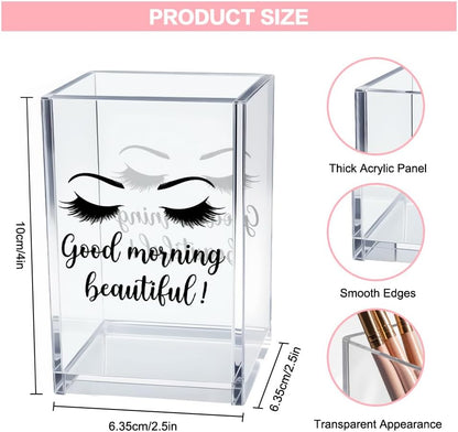 Better Late Than Ugly Acrylic Makeup Brush Organizer Holder, Self Affirmations Desk Acrylic Brushes Storage, Make Up Artist Gifts, Birthday Gifts for Her Wife Sister Friend Makeup Lovers