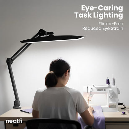 Neatfi XL 2200 Lumens 24W LED Desk Lamp – Shadow-Free Task Lighting | 4-Level Dimming | Home Office & Crafts Use | 20-Inch Wide Head (White, Non-CCT with Clamp)