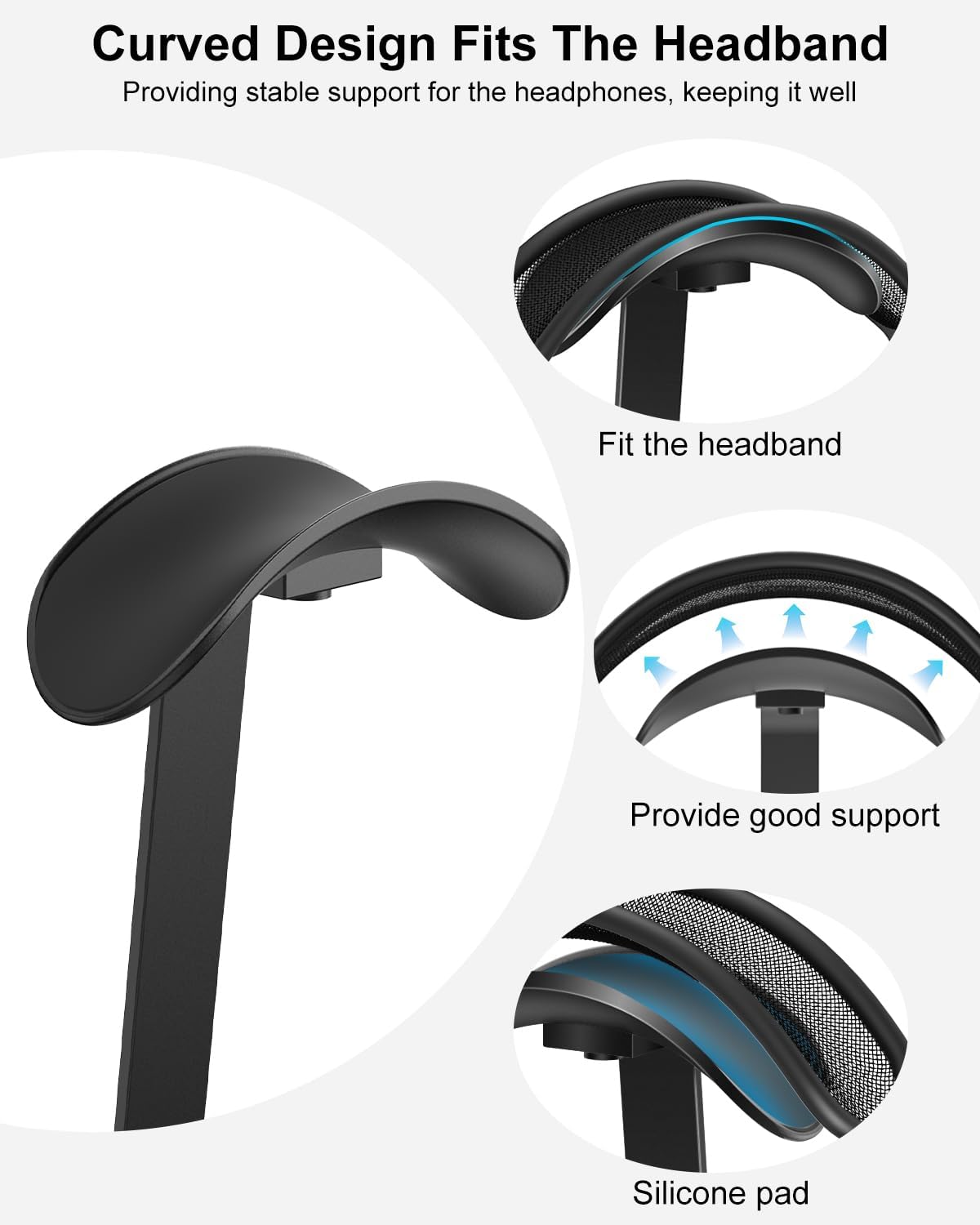 VICHYIE Headphone Stand for AirPods Max, Headset Holder with Aluminum Supporting Rod, Heavy Base Desk Stand Headphones Support Accessory for All Headphones - Silver White