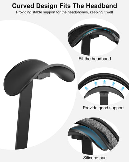 VICHYIE Headphone Stand for AirPods Max, Headset Holder with Aluminum Supporting Rod, Heavy Base Desk Stand Headphones Support Accessory for All Headphones - Silver White