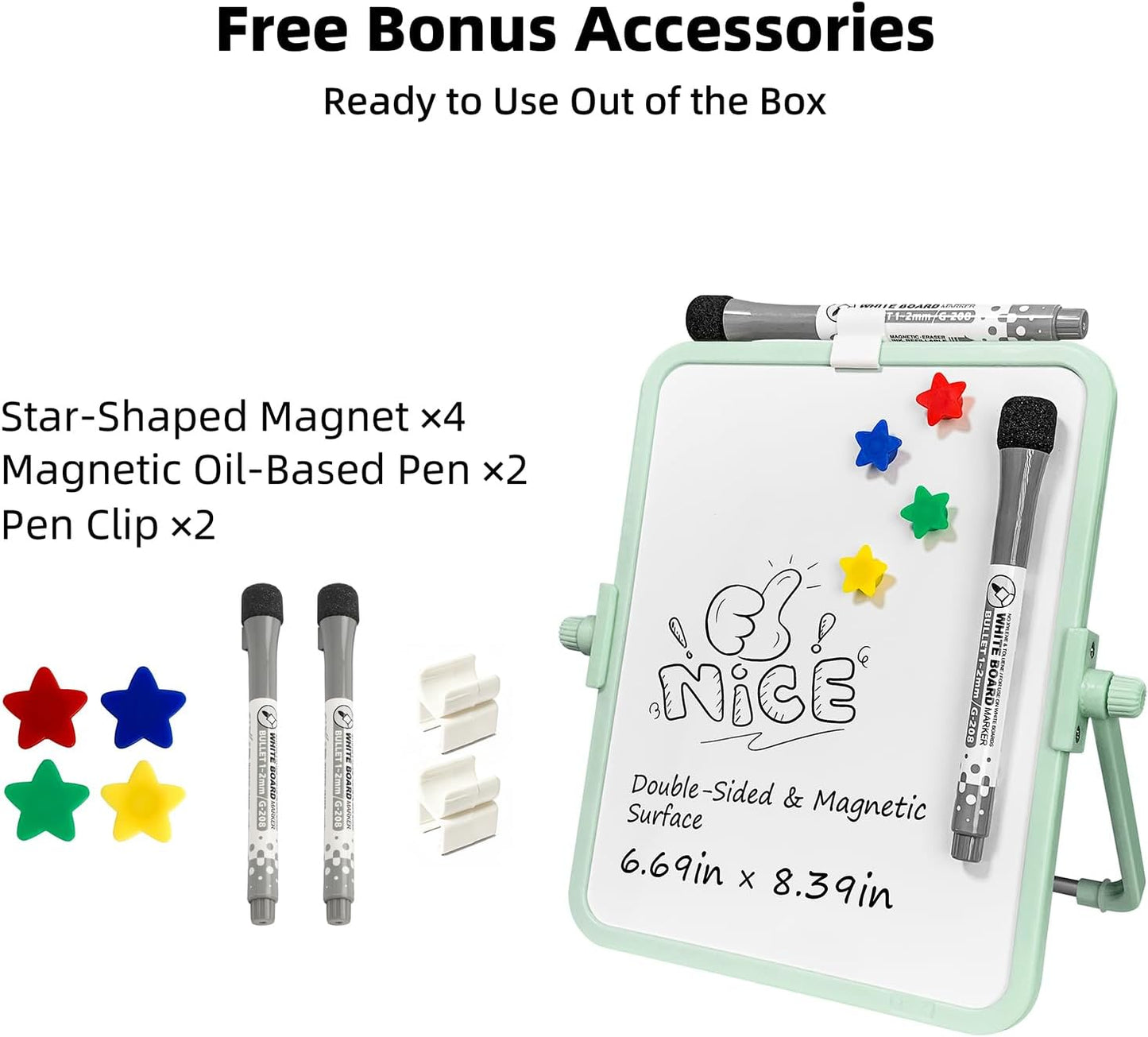 Colorful Dry Erase White Board 8.3x11in, Magnetic Desktop Board with Stand, 2 Markers (Eraser Head), 4 Magnets - Double-Sided Easel for Daily Planning, Memo, Office/Home/School (Blue)