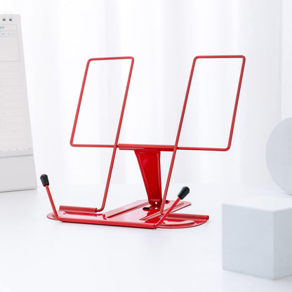 Metal Book Stand for Desk, Adjustable Reading Rest Book Holder, Portable Cookbook Documents Holder, Sturdy Typing Stand for Recipes Textbooks Tablet Music Books with Page Clips (Green)