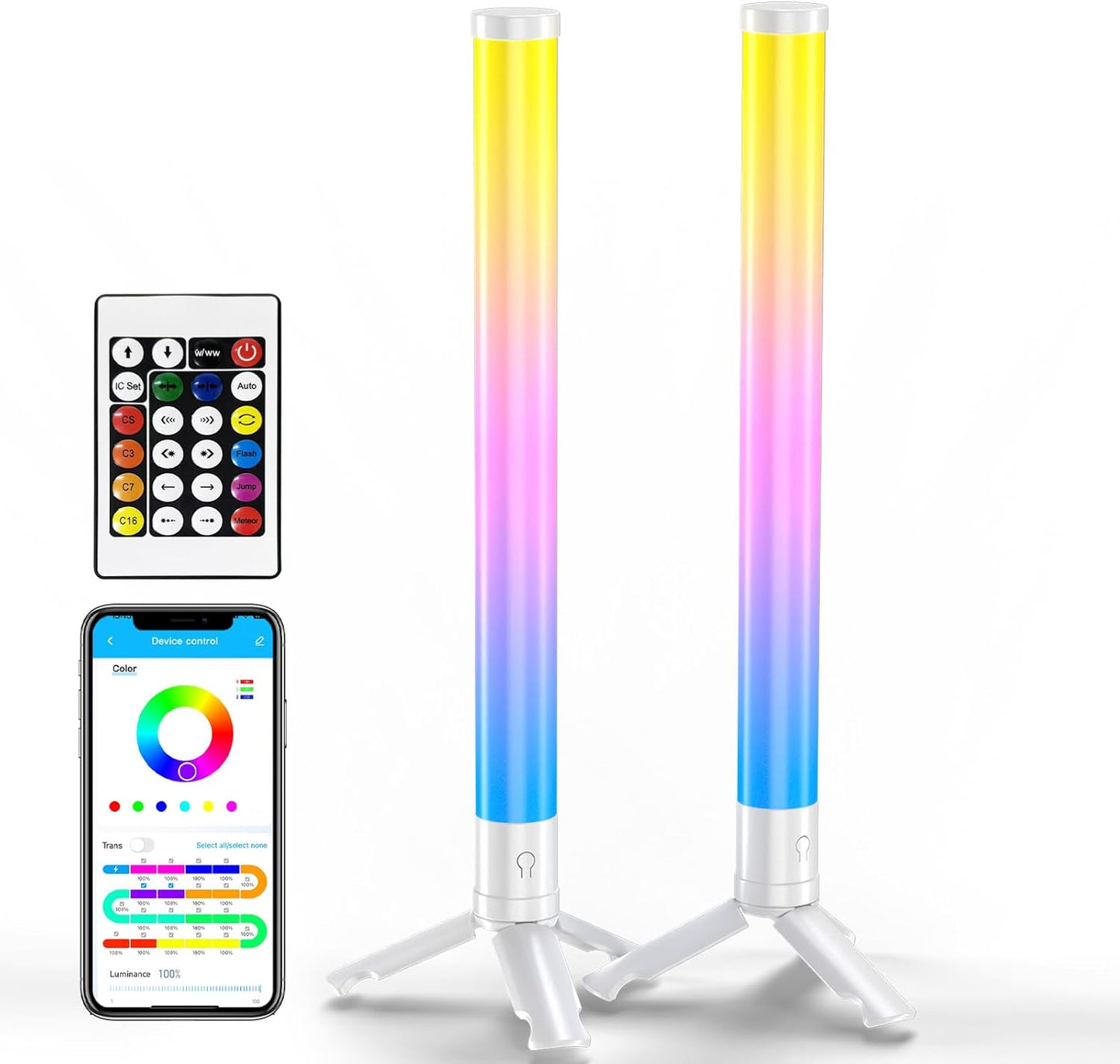 TJOY 360° Smart Light Bars, LED Game Desk Lights, TV Monitor Backlight with Music Sync, RGB Light Bar with Remote Control, Ambient Lighting for PC, Table, Gaming Room(White,Plastic Material)