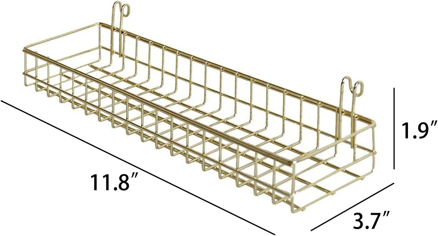 Grid Wall Shelves Basket with Hooks,Bookshelf,Display Shelf for Wall Grid Panel,Wall Mount Organizer and Storage Shelf Rack for Office (Gold)