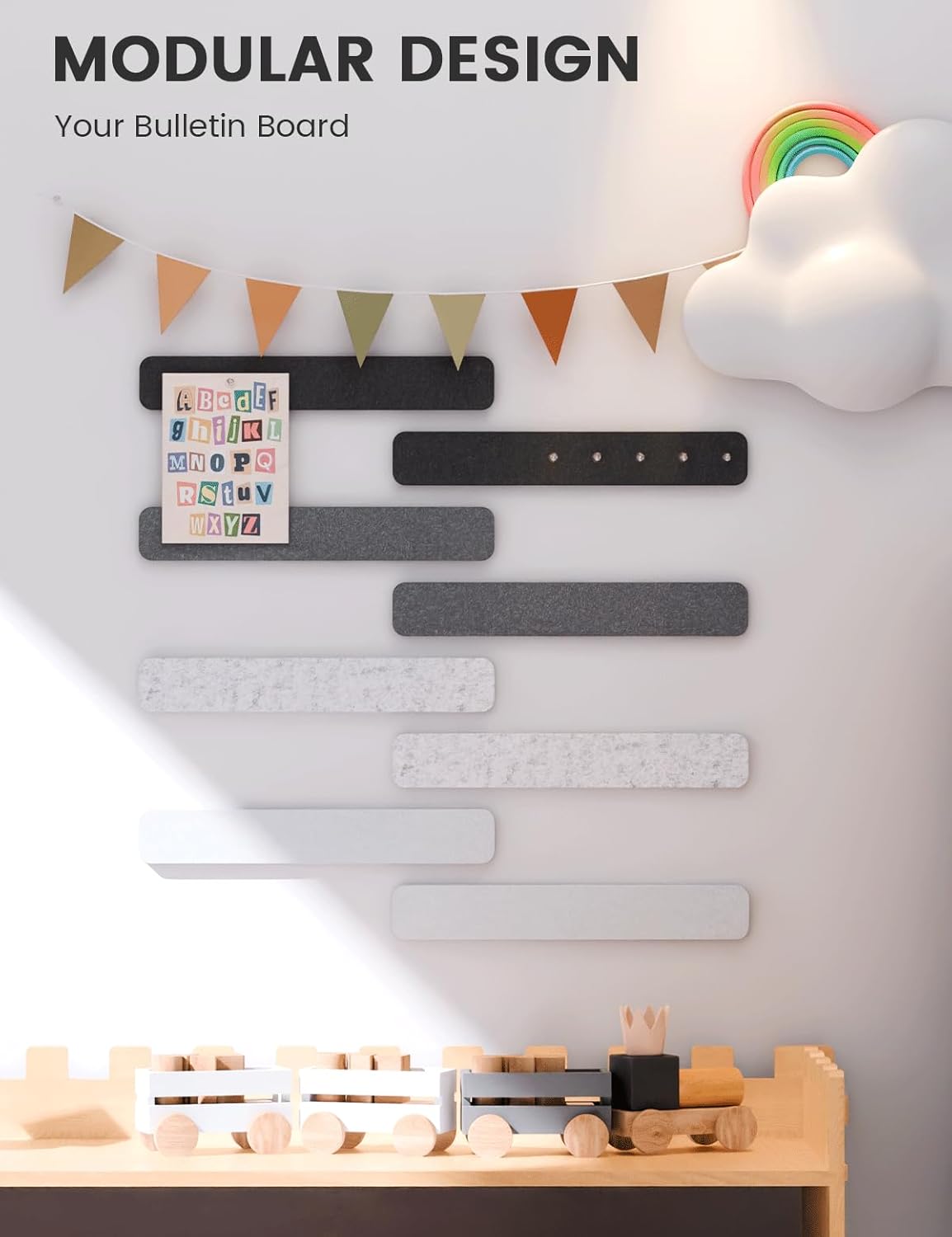Fluxynara Cork Board Alternative Felt Strip Board 8-Pack 13"x2", Office Pin Board with 50 Push Pins, Adhesive Install for Bedroom Door & Home Office(Linen Dusk)