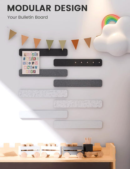 Fluxynara Cork Board Alternative Felt Strip Board 8-Pack 13"x2", Office Pin Board with 50 Push Pins, Adhesive Install for Bedroom Door & Home Office(Linen Dusk)