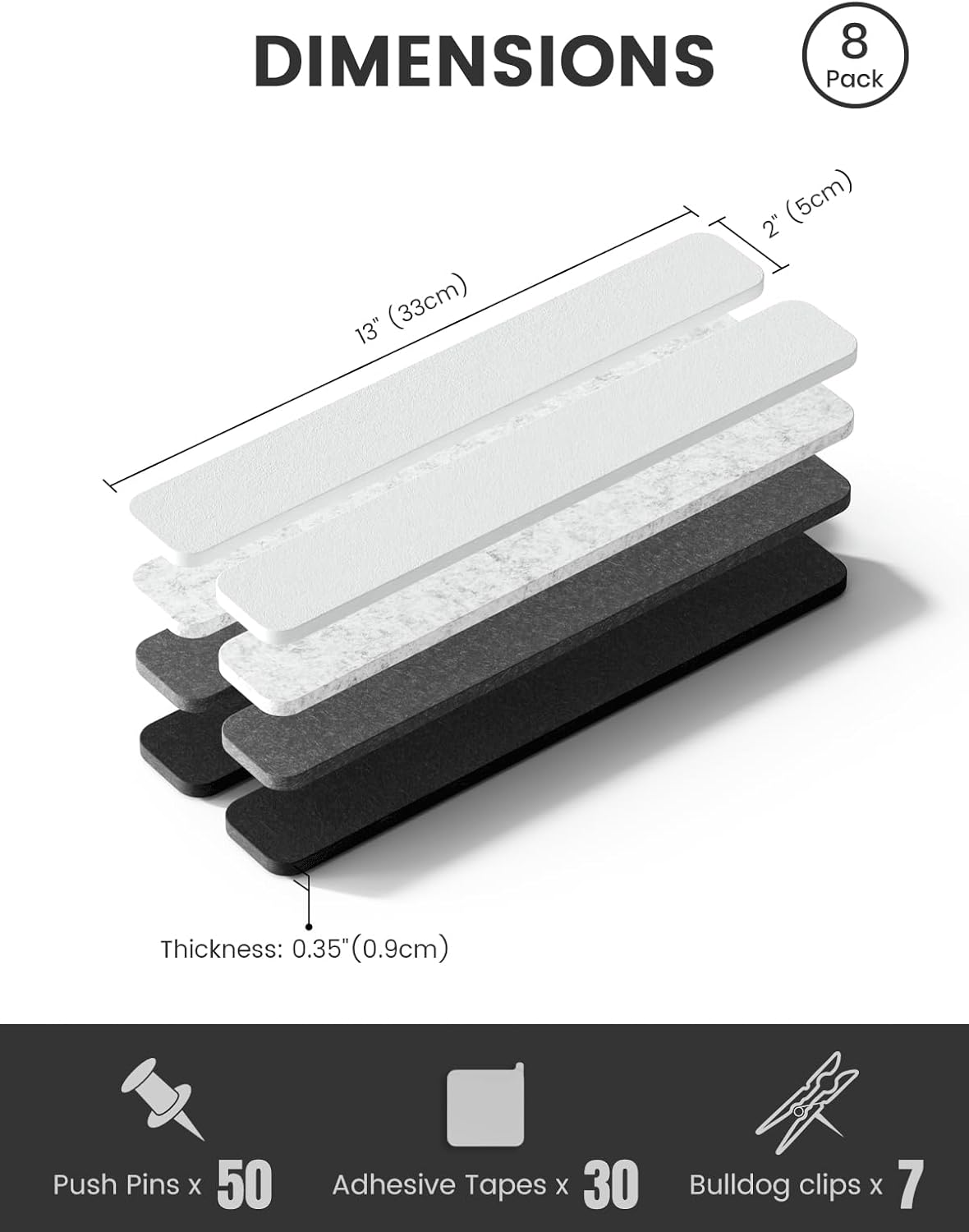 Fluxynara Cork Board Alternative Felt Strip Board 8-Pack 13"x2", Office Pin Board with 50 Push Pins, Adhesive Install for Bedroom Door & Home Office(Linen Dusk)