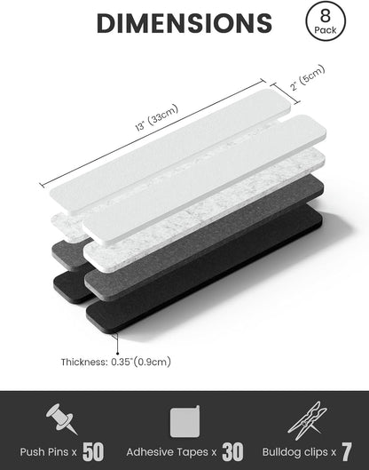 Fluxynara Cork Board Alternative Felt Strip Board 8-Pack 13"x2", Office Pin Board with 50 Push Pins, Adhesive Install for Bedroom Door & Home Office(Linen Dusk)