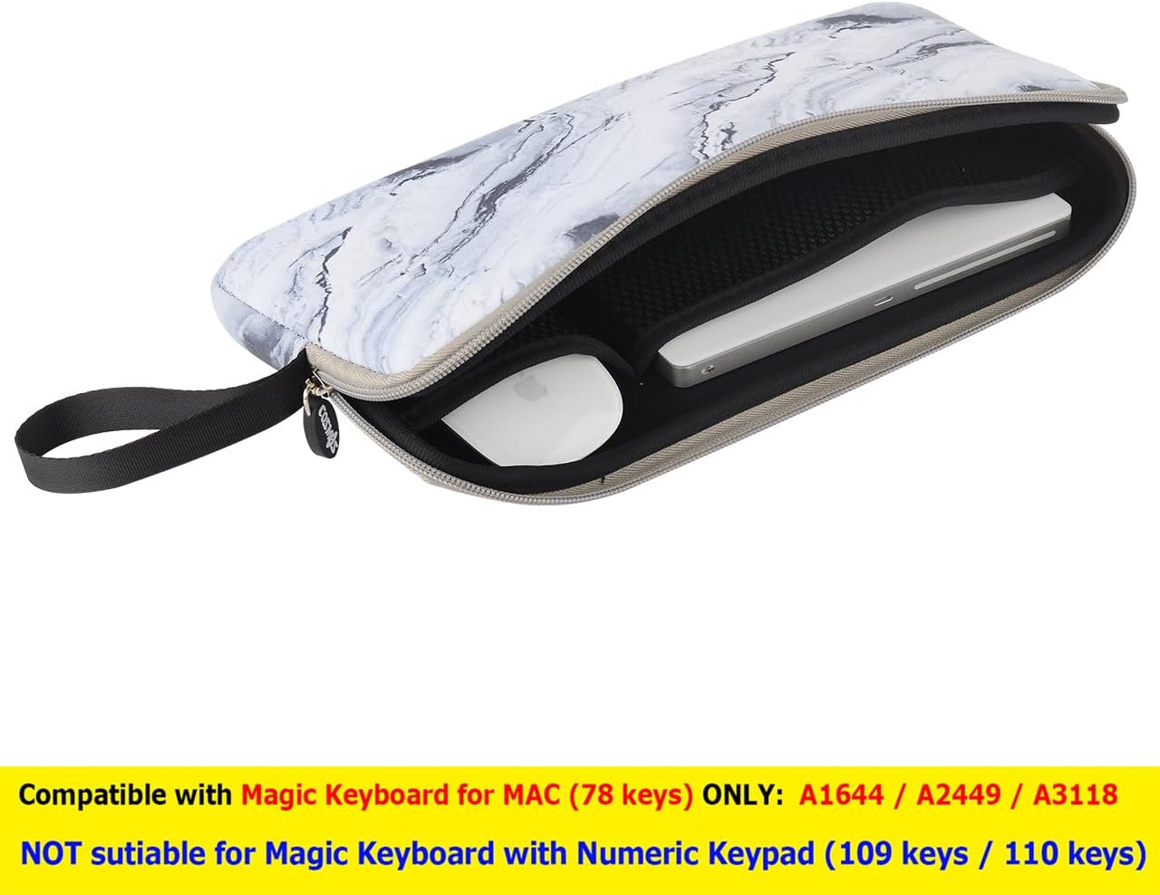 Neoprene Carrying Keyboard Sleeve Case Bag Protection Pouch Compatible with Magic Keyboard 1 & 2, Wireless Keyboard, Magic Mouse, Magic Trackpad and Wireless Trackpad (White Marble Pattern) …
