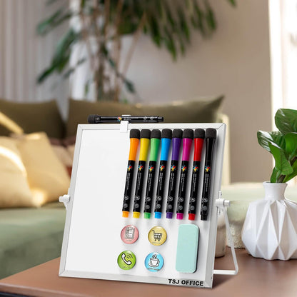 TSJ OFFICE Small White Board - 12 X 16 Inches Small Magnetic Dry Erase Board with Hooks for Wall, Desktop Whiteboard Stand 360 Degrees Revolving Double Sided for Office, Home, School, Silver