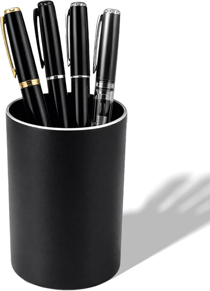 Black Aluminum Pen Holder – Round Metal Pencil Cup Organizer for Desk, Office, School & Home Supplies ﻿