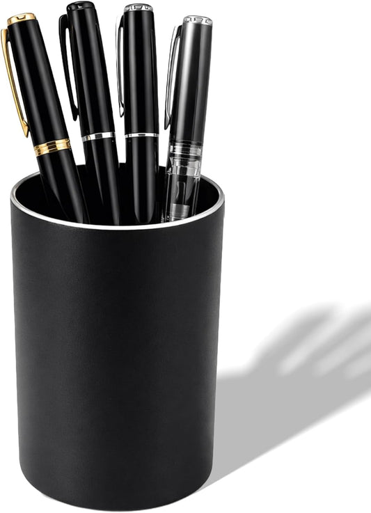 Black Aluminum Pen Holder – Round Metal Pencil Cup Organizer for Desk, Office, School & Home Supplies ﻿