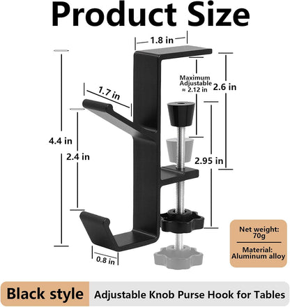 KISOY 2Pcs Purse Hook for Table Desk Bag Hook Purse Hanger for Table Backpack Hanger Headphones Holder underdesk Hook Bag Holder for Table (Black)