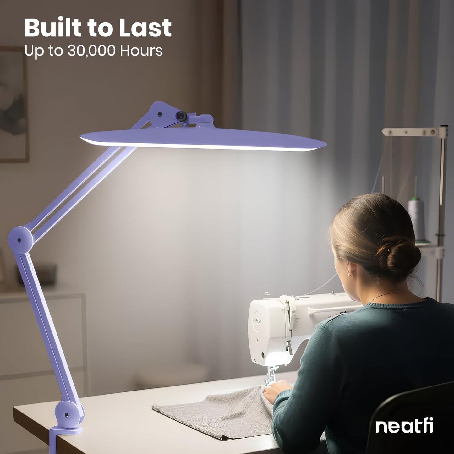 Neatfi XL 2200 Lumens 24W LED Desk Lamp – Shadow-Free Task Lighting | 4-Level Dimming | Home Office & Crafts Use | 20-Inch Wide Head (White, Non-CCT with Clamp)