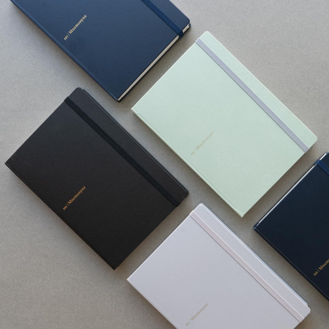 Maruman Mnemosyne Lined Notebook- Vertical A5, 5.83" x 8.27", 70 Sheets / 140 Pages, 7mm College Ruled With Center Line Journal, Perforated Pages & Wire-Bound to Lay Flat, Black, Made in Japan - Colors A