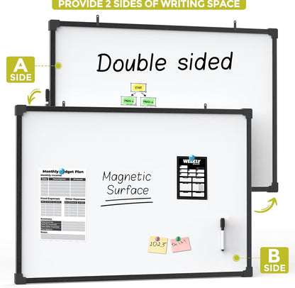 MaxGear Double-Sided Dry Erase Board for Wall, 16"x12" Hanging Whiteboard, Small Dry Erase White Board with 3 Markers and 4 Magnets, Portable Whiteboard for Planning, Drawing, Memo, to Do List