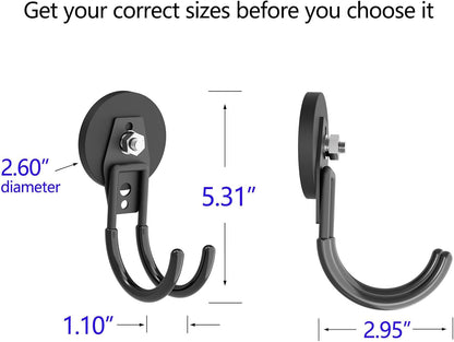 Heavy Duty Magnetic Hooks, Super Strong Garage Magnet Hooks, Magnetic Cable/Tool Holder with Anti-Slip Coating for Horse Trailer, Indoor & Outdoor Hanging Strong Black Magnetic Hook(4Pack)