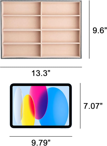 Frebeauty Sunglass Organizer,PU Leather Glasses Organizer,8-Slot Sunglasses Tray,Men's/Women's Sunglasses Box,Sunglass Case,13.3 x 9.6 x 1.5 Inches,Eyeglass/Eyewear Display Tray(Grey)