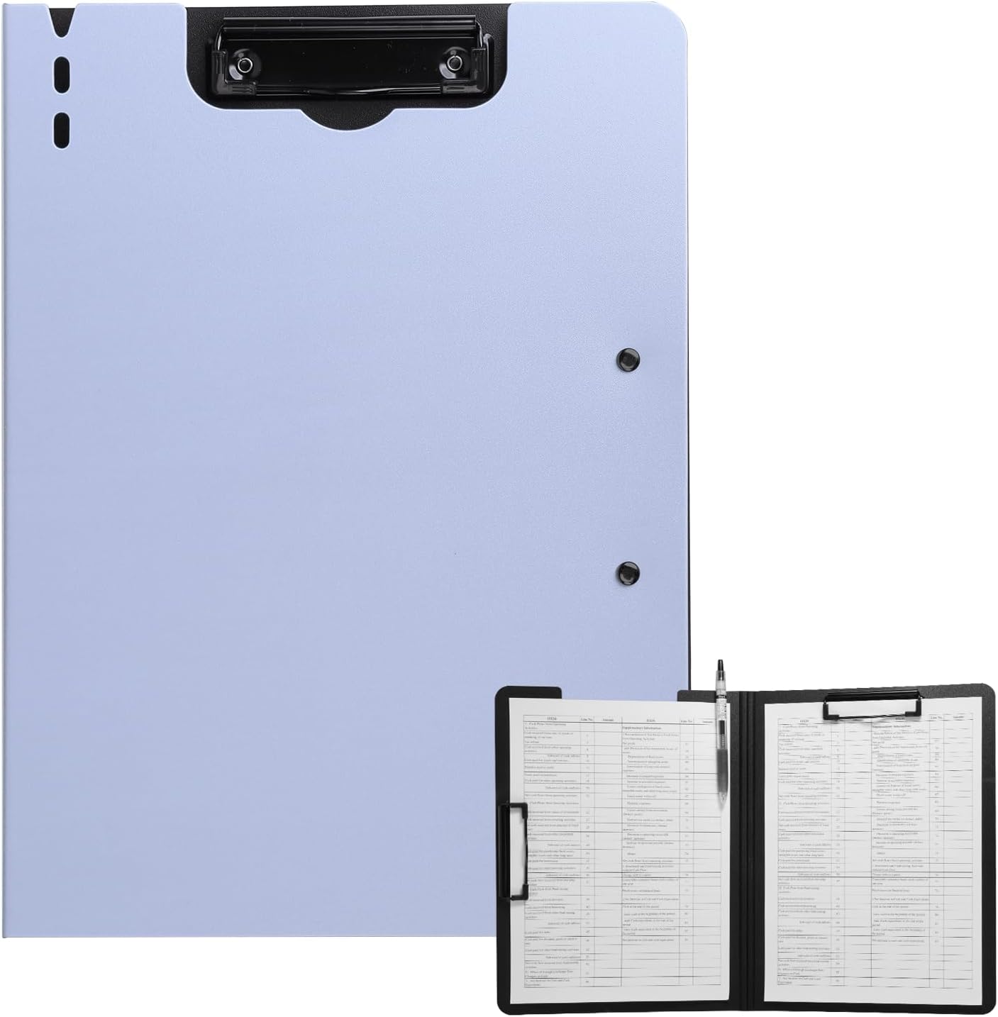 FRETONBA Clipboard Folder, A4 Foldable Clipboard with Horizontal and Vertical Double Metal Clips, 360 Degree Foldable Binder Clipboards with Pen Holder, File Cover Work Folder Clipboards, Blue