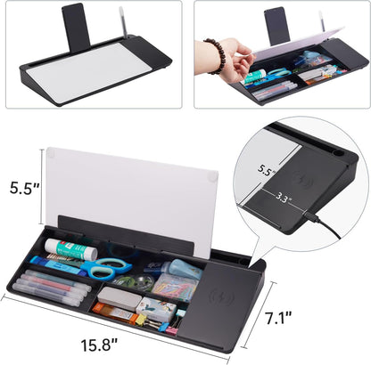 TSJ OFFICE Small Desktop Whiteboard -Glass Dry Erase Board Computer Keyboard Stand White Board Surface Pad with Drawer, Desk Organizers with Accessories for Office, Home, School Supplies - White