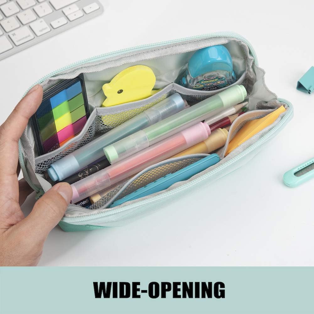 Sooez Wide-Opening Pencil Pen Case, Lightweight & Spacious Pencil Bag Pouch Box Organizer, Aesthetic Supply with Triangular Design for Adults, Grey
