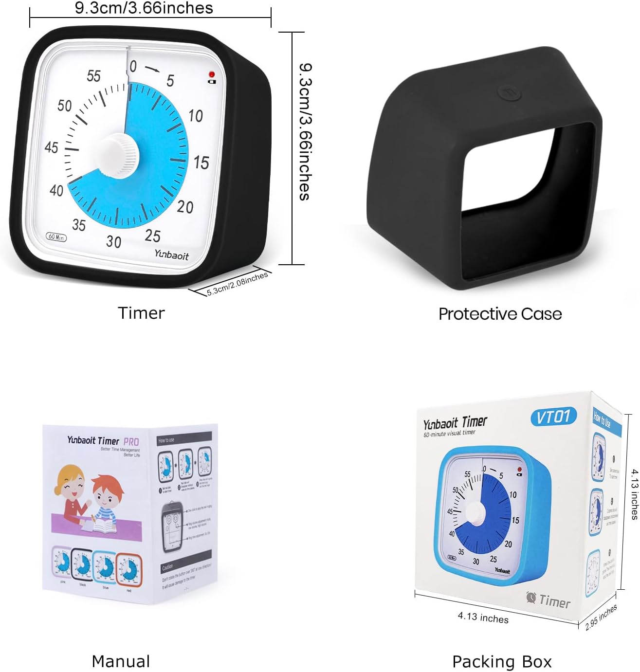 Yunbaoit Visual Timer with Protective Case, Rainbow Disk 60 Minute Countdown Timer for Kids and Adults, Silent Time Management Tool(Blue Rainbow)