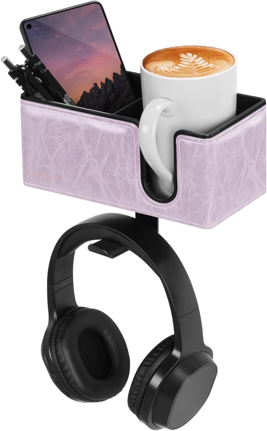 Desk Cup Holder Clip on Pen Holder Headphone Hanger Headset Stand Rotatable Clamp Hook Under Desk (Black)