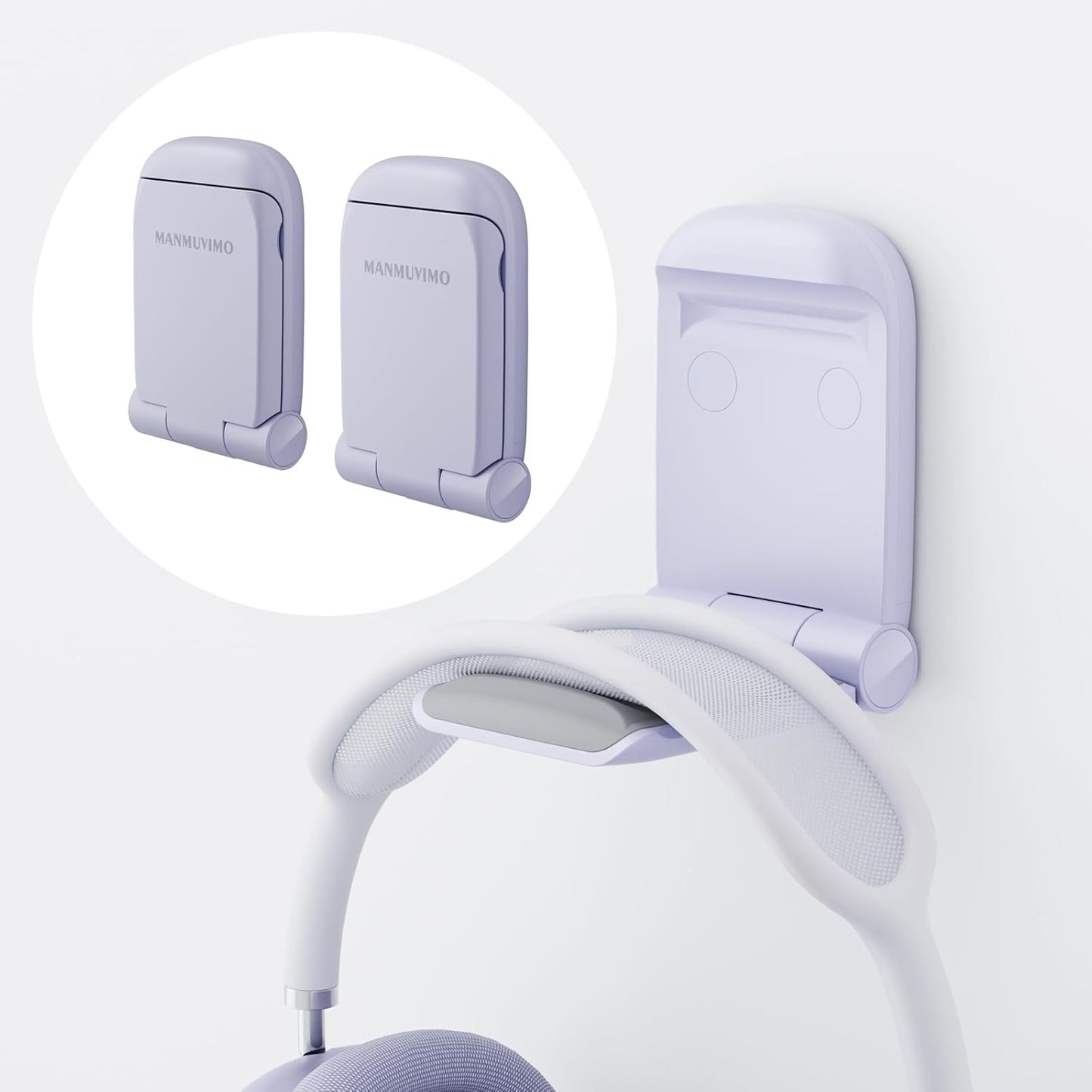 MAMUVIMO Headphone Stand, Headset Stand Foldable ＆ Sticky, Headphone Holder Hook Mount with Non-Slip Silicone, Adhesive Earphone Desk Hanger Clip Space-Saving for Airpods Max, All Earphones- Pink