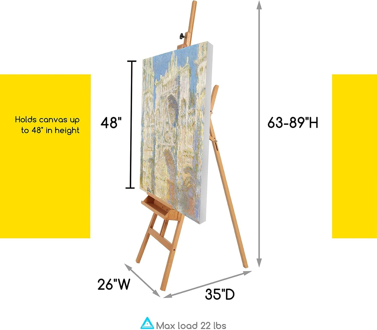 MEEDEN Large Painters Easel Adjustable Solid Beech Wood Artist Easel, Studio Easel for Adults with Brush Holder, Holds Canvas up to 48" - Walnut