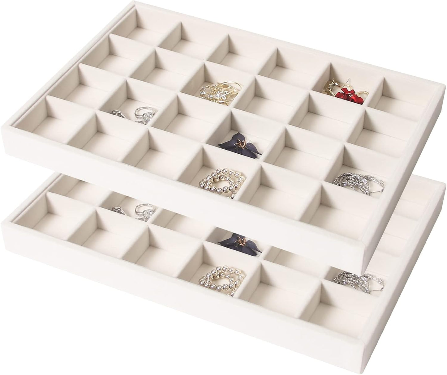 Coward Sunglass Organizer, Beige Velvet Glasses Trays - Eyeglasses Watches Jewelry Display - Men Women (8 Grids)