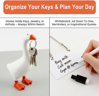 Magnetic Desktop Goose Organizer Set,7 inch Desk Decor with Acrylic Memo Board, Includes Marker Chain and Stickers, Key Holder for Office and Home Workspace