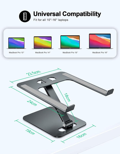 RIWUCT Foldable Aluminum Alloy Laptop Stand for Desk, Height Adjustable Ergonomic Computer Stand for Laptop, Portable Laptop Riser Holder Notebook Mount Compatible with MacBook Pro Air/HP/Dell 10-16"