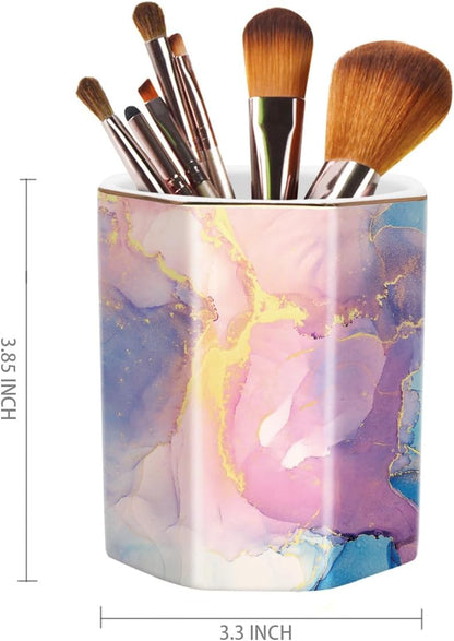 Pen Holder, Pencil Holder for Desk, Marble Desk Organizer Cute, Durable Ceramic Pencil Cup, Decorative Makeup Brush Holder Cup, Stationery Holder for Office, Home, Gray Marble