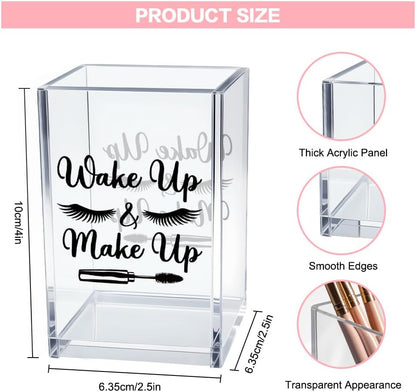 Better Late Than Ugly Acrylic Makeup Brush Organizer Holder, Self Affirmations Desk Acrylic Brushes Storage, Make Up Artist Gifts, Birthday Gifts for Her Wife Sister Friend Makeup Lovers
