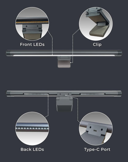RGB Monitor Light Bar with Wireless Remote, Dual-Source Gaming Computer Lamp for Curved & Flat Monitors (0.39"-1.18"), Ambient Backlight, Stepless Dimming (Ra95), No Glare Desk Setup