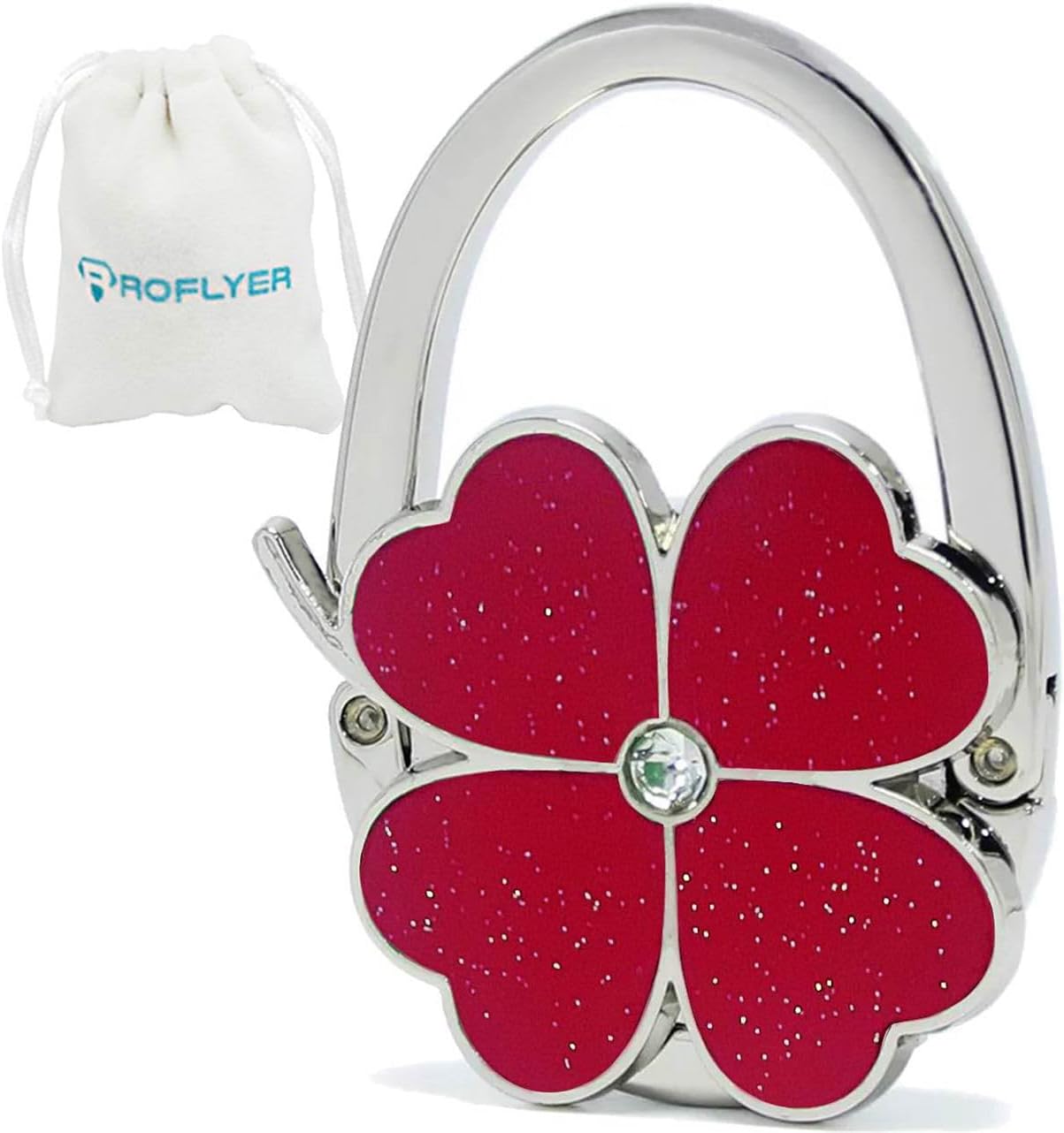 ROFLYER Clover Design Foldable Handbag Hanger Folding Purse Table Hook Holder(White)