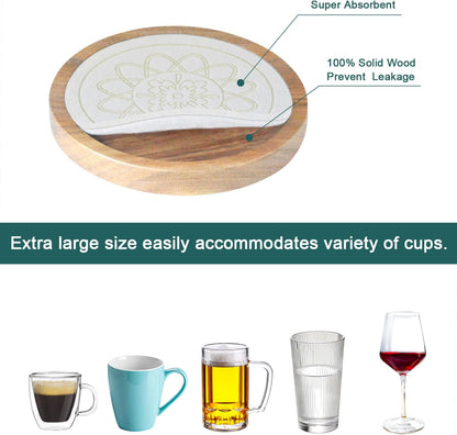 Wood Coasters for Drinks, Minacun Absorbent Coaster Sets of 5, Drinks Coasters for Coffee Tabletop Protection, Non-Slip, Non-Stick, Suitable for Kinds of Cups Wooden Table Drink, 4.3 Inches Black